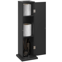 HOMCOM Toilet Paper Cabinet, Small Bathroom Corner Storage Cabinet With Doors And Shelves, Thin Storage Bathroom Organizer for Paper Shampoo In Black