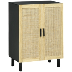 HOMCOM Boho Sideboard, Buffet Cabinet With Storage, 29" Coffee Bar Cabinet With Rattan Doors And Adjustable Shelves And Natural In Black