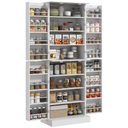 HOMCOM 65" Kitchen Pantry Cabinet, Modern Kitchen Pantry With Doors And Shelves, Freestanding Buffet Storage Cabinet With Spice Racks for Dining Room