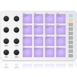 M-WAVE Midi Controller - Bluetooth USB Pad - 16 Drum Pads, 8 Knobs, Rechargeable - In White