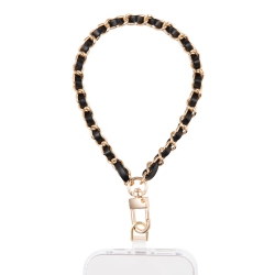 ARTIKL Vegan Leather & Metal Chain Wristlet Phone Strap - & Gold In Black