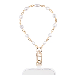 ARTIKL Pearl & Chain Link Wristlet Phone Strap - & Gold In White