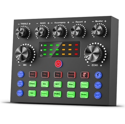 KROLEAR Podcast Recording Equipment \w Voice Changer, Podcast Mixer, Sound Card, Dj Audio Mixer Interface for PC Game Live Streaming Or Podcast/live