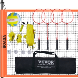 VEVOR Volleyball And Badminton Set, Outdoor Portable Badminton Net, Adjustable Height Steel Poles, Professional Combo Set \w Pvc Volleyball, Pump