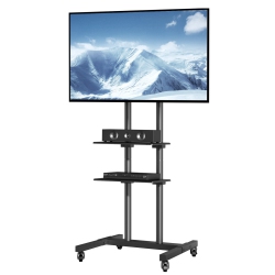 VEVOR 32 to 70 Inch Mobile Tv Stand, Mobile Tv Cart, Height Adjustable Portable Tv Stand \w Wheels, Double Tray for Audio-Visual Devices, Rolling Tv