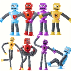 MYACUC Strong Suction Cup Robot Toy, 8 Pieces Telescopic Pop-Up Tube Robot Toys, Boys & Girls Birthday Gift