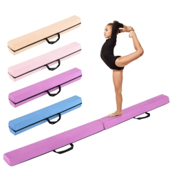 COSTWAY 7 Ft Folding Balance Beam Foam Floor Gymnastic Beam With Carrying Handles Blue/purple/khaki