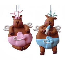 ROMAN Boy And Girl Baby Angel Reindeer Christmas Ornaments - 4.25" - Pack Of 12