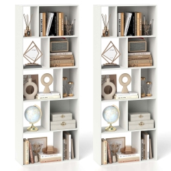 COSTWAY 1/2 PCs 63" Tall Floor Standing Open Bookshelf With 10 Cubbies 5 Back Anti-Falling Panels