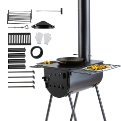 VEVOR 118 Inch Wood Stove, Alloy Steel Camping Tent Stove, Portable Wood Burning Stove \w Chimney Pipes & Gloves, 3000In³Firebox Hot Tent Stove For