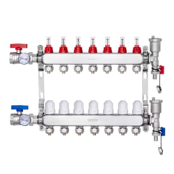 VEVOR 1/2" 7-Branch Radiant Heat Manifold, Pex Tubing Manifold, Stainless Steel Pex Manifold for Hydronic Radiant Floor Heating, Radiant Heat Pex