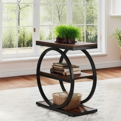 LANTINE Narrow Industrial End Table, 3 Storage Shelves Metal Frame, Sofa Side Table for Living Room, Slim Nightstand for Bedroom In Black