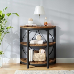 LANTINE Half Round End Table, Half Circle Side Table With Shelves, Metal Frame, 3-Tier Console Table, Rustic for Living Room, Bedroom, Bathroom