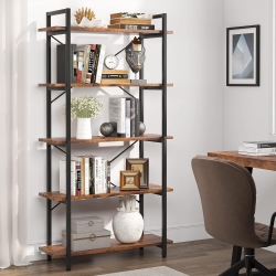 LANTINE 5 Tier Bookshelf, Industrial Etagere Bookcase With Metal Frame, Rustic Tall Book Shelf Unit for Living Room, Study, Home Office (1, Rustic)