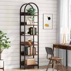 LANTINE 78.7" Tall Arched Bookcase Narrow Bookshelf \w Metal Frame, 6-Tier Open Bookshelf for Living Room, Home Office, Freestanding Corner Bookcase