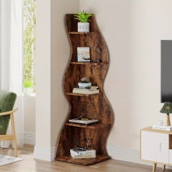 LANTINE Corner Shelf, Rustic 5-Tier Wall Corner Bookshelf, Stylish Corner Small Bookcase Storage Rack Plant Stand \w Unique Shape for Living Room