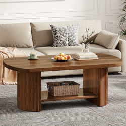 LANTINE Oval Shaped Coffee Table In The Living Room. Medieval Double-Layer Storage Coffee Table, Suitable for Modern Center Tables In Living Rooms