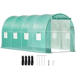 VEVOR 15 X 7 X 7 Ft Walk-In Tunnel House, Portable Plant Hot House \w Galvanized Steel Hoops, 1 Top Beam, Diagonal Poles, Zippered Door & 8 Roll-Up