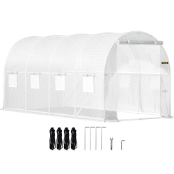 VEVOR 15 X 6.5 X 7 Ft Walk-In Tunnel Greenhouse, Portable Plant Hot House \w Galvanized Steel Hoops, 1 Top Beam, 2 X Diagonal Poles, 2 Zippered