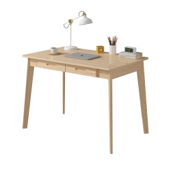 FAMAPY Natural Wood Writing Desk With Two Drawers, Modern Home Office Table (39.4" W X 21.7" D X 29.5" H), Natural Wood