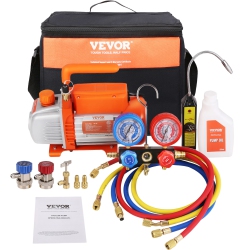 VEVOR 1/4 HP 4 Cfm Ac Vacuum Pump And Gauge Set, Single Stage Rotary Vane Hvac Air Vacuum Pump A/c Refrigerant Kit Manifold Gauge Set, With Hose