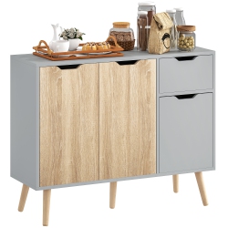 HOMCOM 35" Sideboard, Floor Standing Storage Cabinet With Drawer And Solid Wood Legs And Nature Wood In Grey