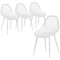 HOMCOM Plastic Dining Chairs Set Of 4, Modern Kitchen Chairs With Hollow Backrest And Metal Legs for Living Room, Dining Room, Home Office In White