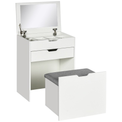 HOMCOM Makeup Vanity Desk With Flip Top Mirror And Cushioned Stool, Dressing Table With Storage Drawer And 7 Compartments for Bedroom In White
