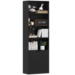 HOMCOM 4-Tier Bookcase, Tall Storage Bookshelf With Double Door Cabinet, Modern Display Shelves for Home Office, Living Room, Bathroom, Study