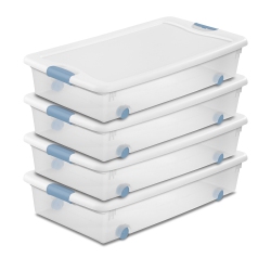 STERILITE 56 Quart Latching Stackable Wheeled Storage Container W/ Lid, (4 Pack)