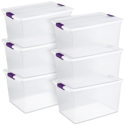 STERILITE 66 Quart Clear Plastic Latching Handle Storage Container Tote, 6 Pack