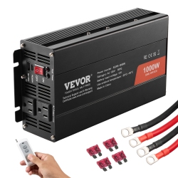 VEVOR 1000W Sine Wave Converter, Dc 12V to Ac 120V, With Dual Ac Sockets, 1 USB, 1 Type-C, Remote Operation for Portable Electronics, Ce Fcc Approved