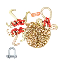 VEVOR G80 V Bridle Chain, 5/16" X 3' Towing Chain Bridle \w R Hooks, T Hooks, J Hooks And Grab Hooks, Transport Tow Chain Bridle \w 10800 Lbs Safe