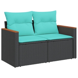 VIDAXL Garden Sofa With Cushions 2-Seater Poly Rattan In Black