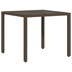 VIDAXL Garden Table With Glass Top 90X90X75 Cm Poly Rattan In Brown