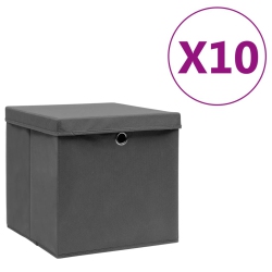 VIDAXL Storage Boxes With Covers 10 PCs 28X28X28 Cm In Grey