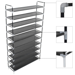 VIDAXL Shoe Rack With 10 Shelves Metal And Non-Woven Fabric In Black