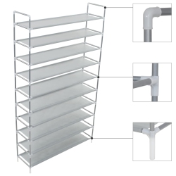VIDAXL Shoe Rack With 10 Shelves Metal And Non-Woven Fabric In Silver