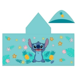DISNEY Lo & Stitch Pineapple & Floral Hooded Towel for Kids - Stitch Character Design, 100% Cotton, Soft Absorbent Bath Towel, 23X51 Inches