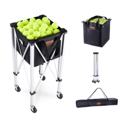 VEVOR Foldable Tennis Ball Hopper, Holds 150 Tennis Balls, Lightweight Aluminum Alloy Tennis Ball Basket Cart \w Wheels, Removable Bag, Carry Bag