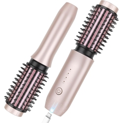 MYACUC Cordless Curling Iron Brush, Portable Travel Curling Iron Mini Brush, USB Rechargeable Curling Wand Brush-Gray