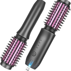 MYACUC Cordless Curling Iron Brush, Portable Travel Curling Iron Mini Brush, USB Rechargeable Curling Wand Brush-Pink