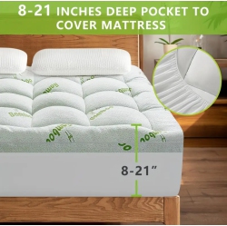 PRISMI Luxurious Queen Size Bamboo Mattress Topper, Cooling Extra Thick Breathable Mattress Pad \w 8-21" Deep Pocket, Soft Quilted Fitted Mattress