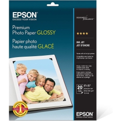 EPSON S041465 Premium Photo Paper Glossy, 8"x10", 20 Sheets Ink