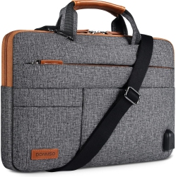 DOMISO 17.3 Inch Multi-Functional Laptop Sleeve Business Briefcase Messenger Bag With USB Charging Port for 17-17.3