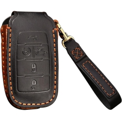 SANRILY for Dodge Ram Key Fob Cover Leather Key Fob Protector With Keychain Holder Keyless 5 Button Key Case for Ram