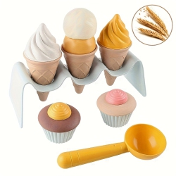 MYACUC Ice Cream And Cupcake Set, Outdoor Beach Toy With Cone, Spoon, Cupcake, for Boys And Girls Aged 3+