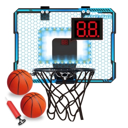 MYACUC Portable Folding Basketball Hoop, Wall-Mounted Mini Indoor Basketball Hoop With Scoreboard, Led Light