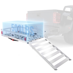VEVOR 50 X 29.5 X 8.7 In Hitch Cargo Carrier, 500Lb Capacity Trailer Hitch Mount Aluminum Cargo Basket \w Folding Ramp, Luggage Carrier Rack Fits 2