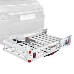 VEVOR 45.3" X 25.6" Hitch Mount Cargo Carrier, Aluminum Hitch Cargo Rack \w Ramp, Hitch Rack Basket \w Stabilizer And Straps, 500Lbs Mobility